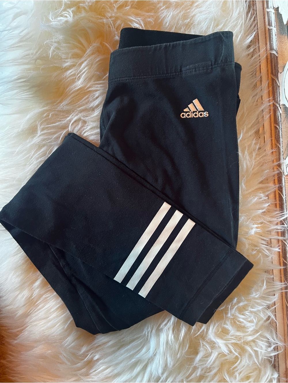 adidas Black Leggings with White Three-Stripe Detail